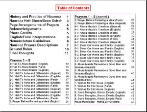 Naurooz Prayer Book Table of Contents