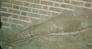 Fish motif at the ruins of an ancient Sasanian Fire temple in Rae, near Tehran in Iran