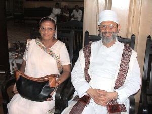 Dasturji Peshotan Dastur Hormazdyar Mirza with his wife Mahrukh at the Navar Ceremony of Ervad Rehan Darbari in the Jeejeebhoy Dadabhoy Agiary, Colaba